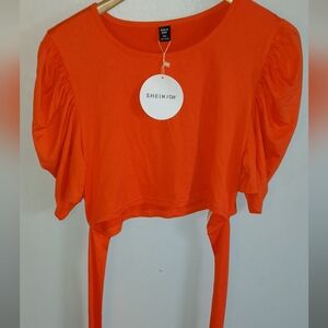SHEIN Orange Crop Top with Tie Front